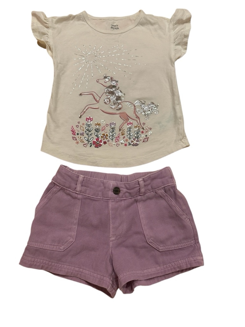 Carter’s 4T Unicorn Tee + Cat & Jack Lilac Shorts Set | EUC